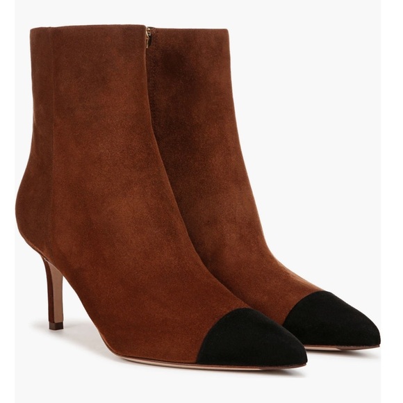 Veronica Beard Lisa Pointed Cap Toe Bootie Cedar/ Black Suede Size: 6 - Picture 1 of 5